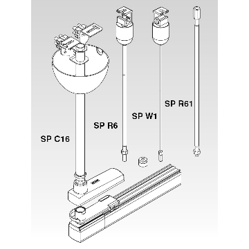 Global Trac Pro pendelset SP R6 buis 1000mm wit Rails, Tracks & Kabelsystem wit-1